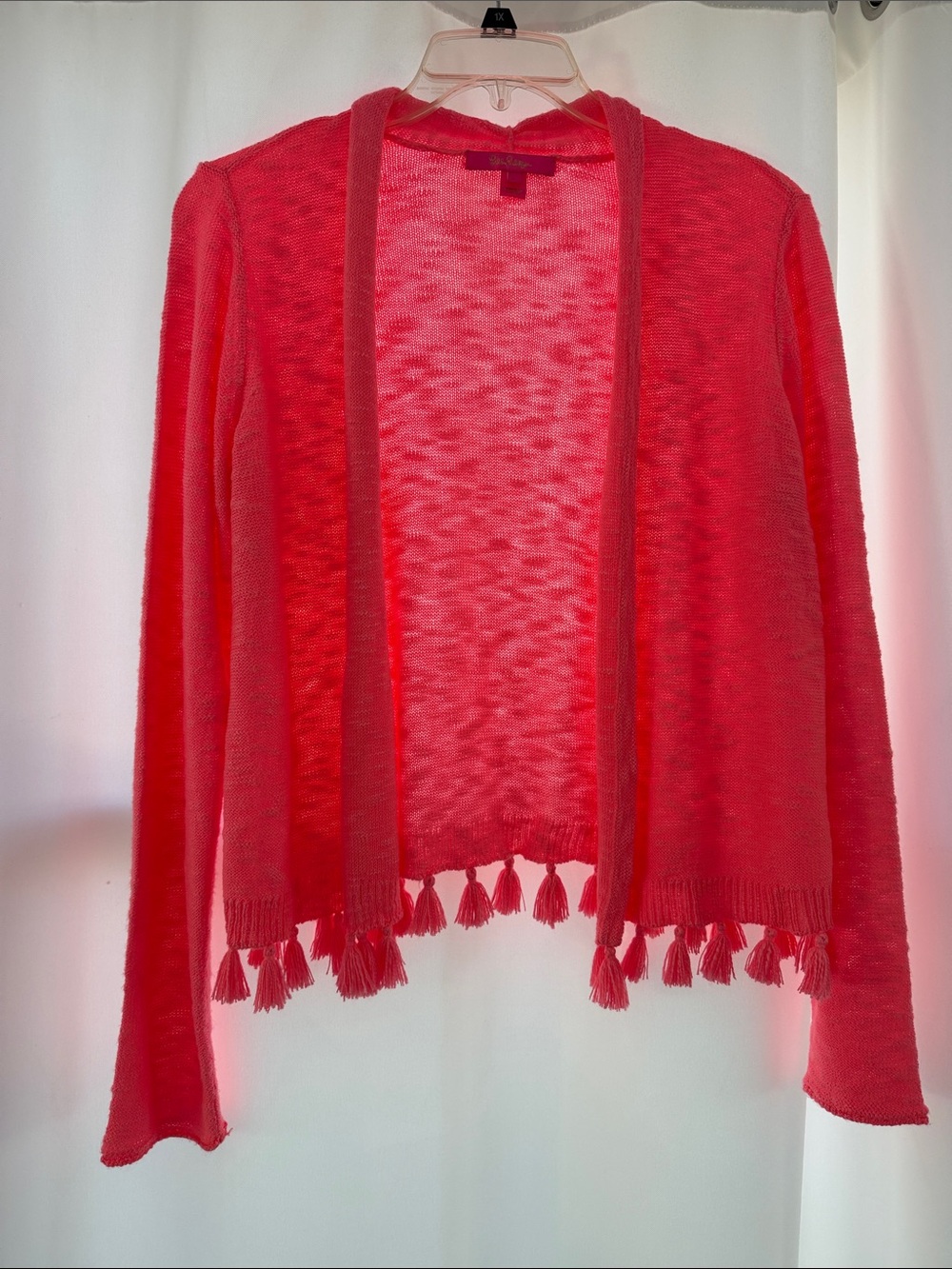 Lilly Pulitzer Coral Open-Front Tassel Hem Cardigan